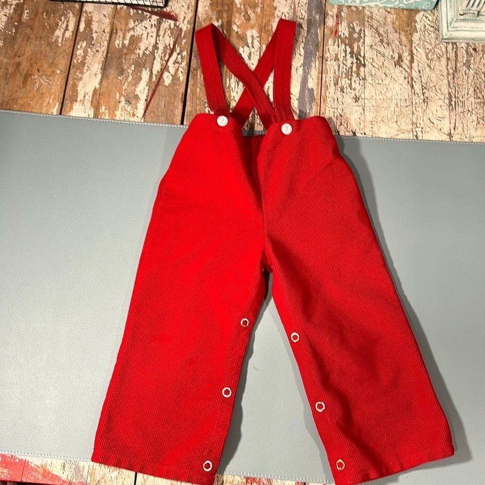 6-9m Vintage Red corduroy overalls